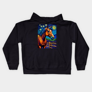 Horse in starry night Kids Hoodie